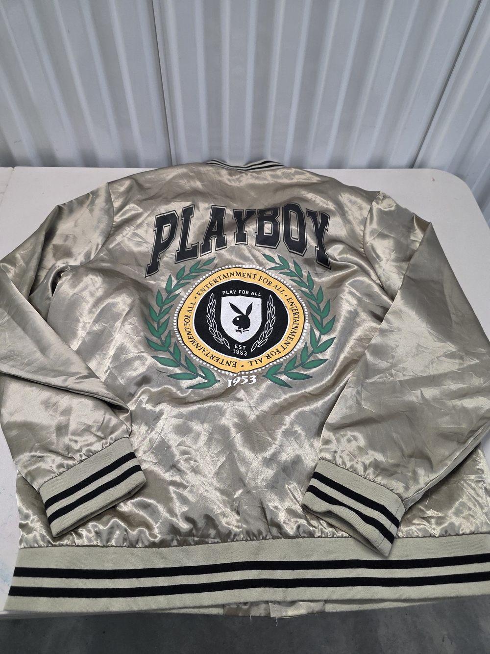 Playboy Satin Bomber Jacket in Champagne